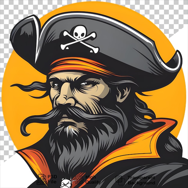 PSD historic pirate captain wearing a black hat tshirt design on transparent background