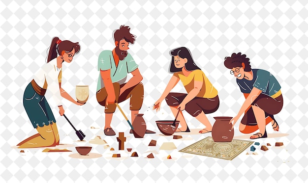 Historical Archaeologist With Characters Excavating and Stud PNG People in Daily Work Illustration