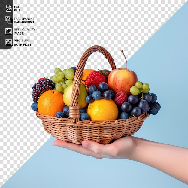 holding a basket of fruits isolated on white