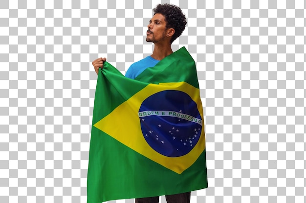 Holding Brazil Flag Black Man With Flag isolated Flag and Independence Day Concept Image