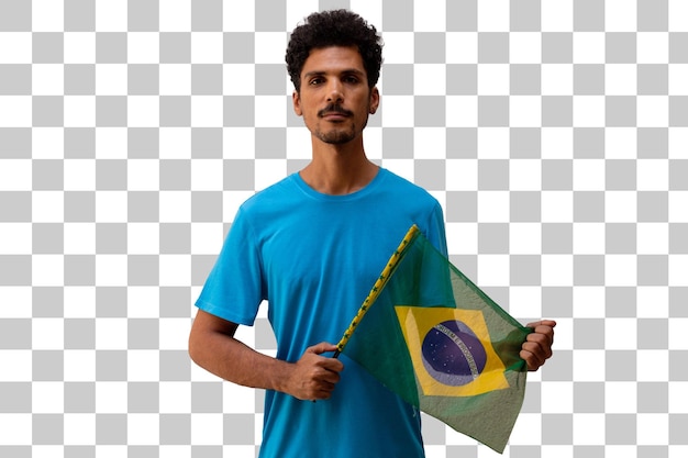 Holding Brazil Flag Black Man With Flag isolated Flag and Independence Day Concept Image