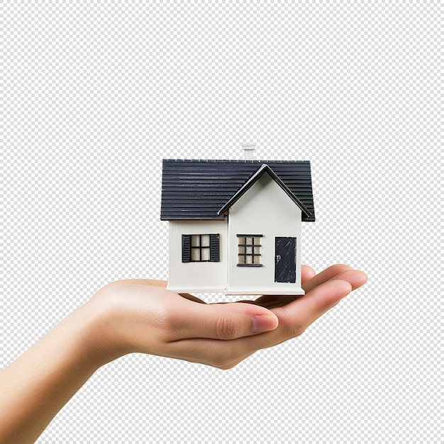 Holding house home model in hand transparent background