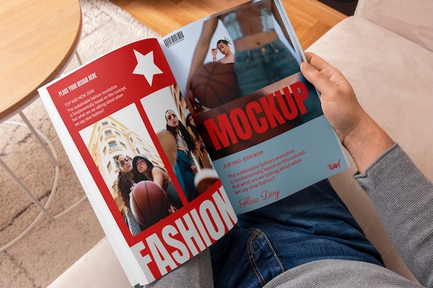 Holding magazine mockup design