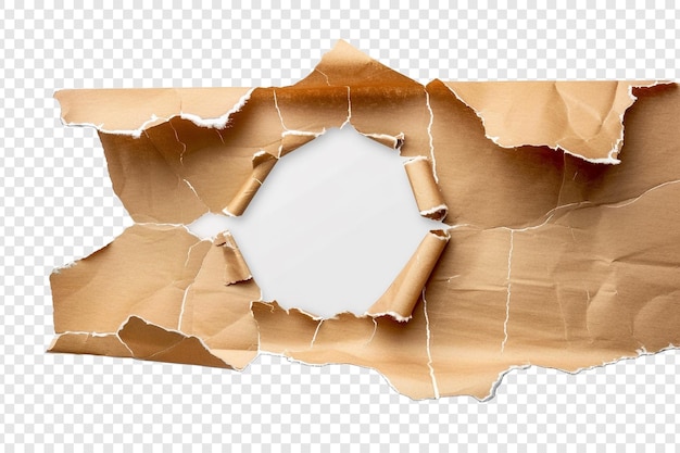 PSD hole in brown paper torn isolated on transparent background