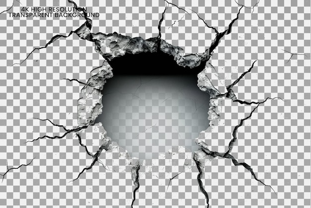 Hole ragged round crack on transparent background