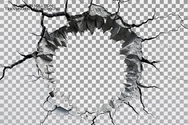 Hole ragged round crack on transparent background