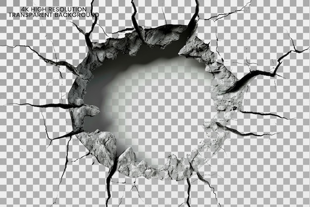 Hole ragged round crack on transparent background