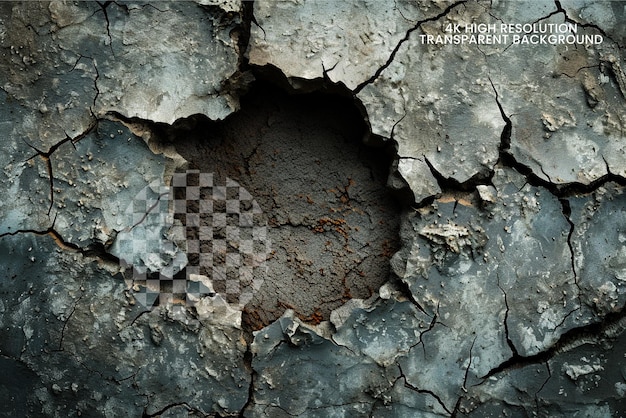 Hole ragged round crack on transparent background