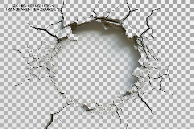 Hole ragged round crack on transparent background