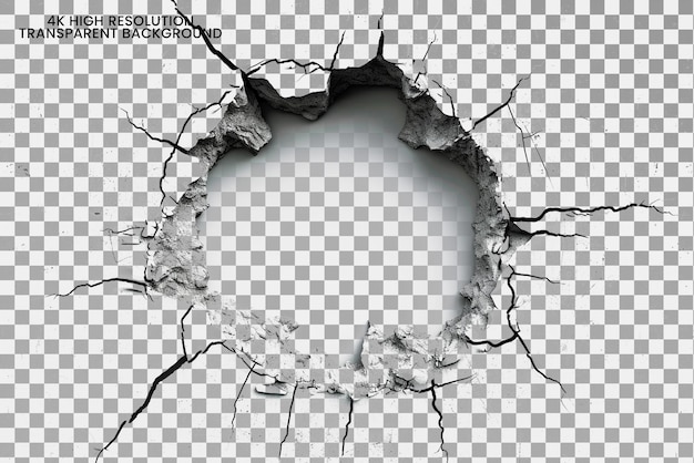 Hole ragged round crack on transparent background