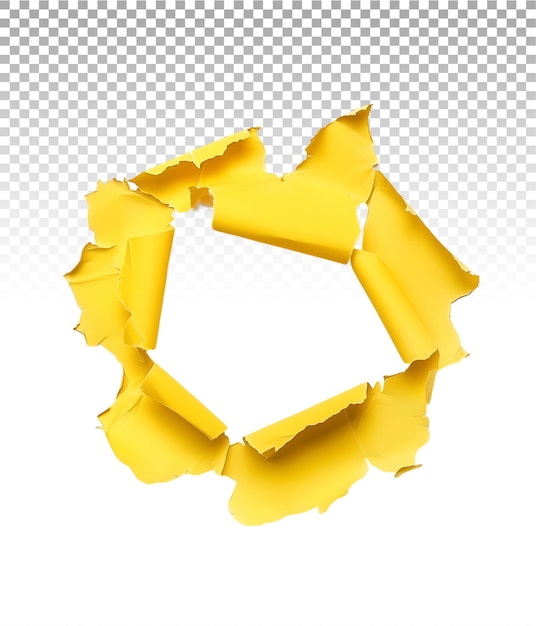 Hole in Yellow Paper on Transparent Canvas