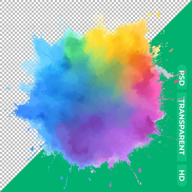 PSD holi colors splash isolated on transparent background