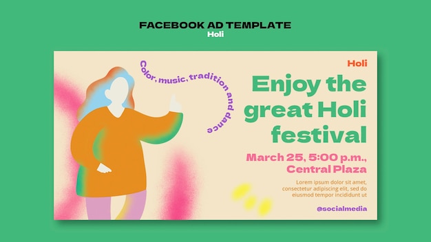 PSD holi festival celebration facebook template