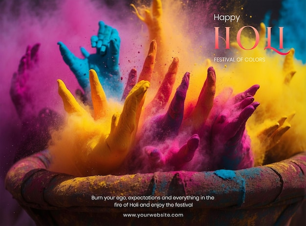 PSD holi festival concept joyful celebration with holi powder forming vibrant patterns background