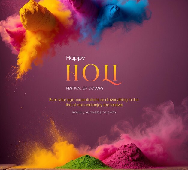 PSD holi festival concept vibrant colorful smoke spread on canvas on purple background