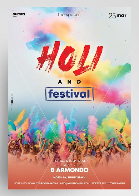 PSD holi festival event flyer design