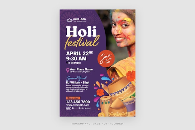 PSD holi festival flyer template in psd