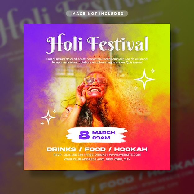 PSD holi festival party social media post banner template