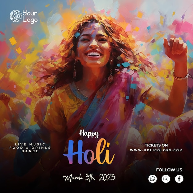 PSD holi festival social media post template design