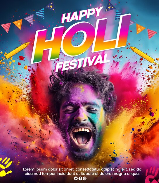 PSD holi festival social media post template design