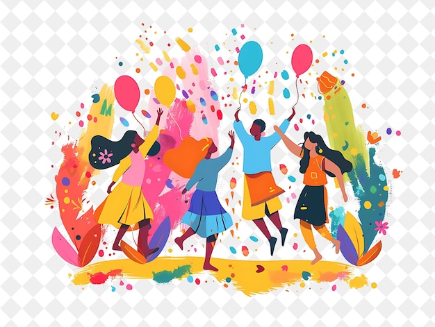 Holi Festival With Characters Playing With Vibrant Colors De PNG Festival 2D Flat Art Illustrations