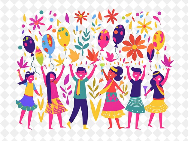 Holi Festival With Characters Playing With Vibrant Colors De PNG Festival 2D Flat Art Illustrations