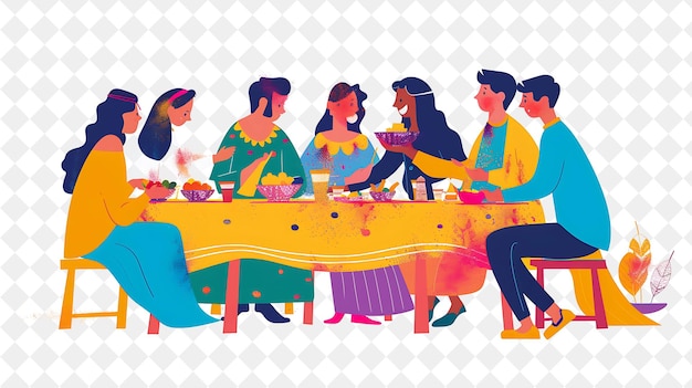 Holi Festival With Families Sharing Festive Meals Design Is PNG Festival 2D Flat Art Illustrations