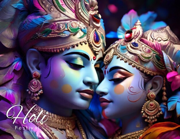 Holi festival with radha krishna couple background