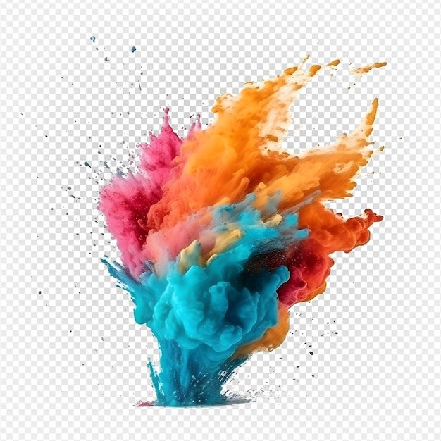 Holi powder splash colorful colorful powder explosion effect on transparent background generative ai