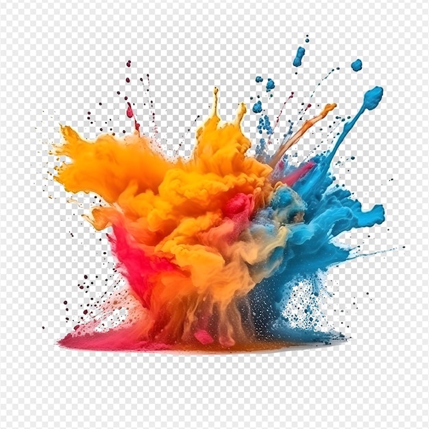 Holi powder splash colorful colorful powder explosion effect on transparent background generative ai