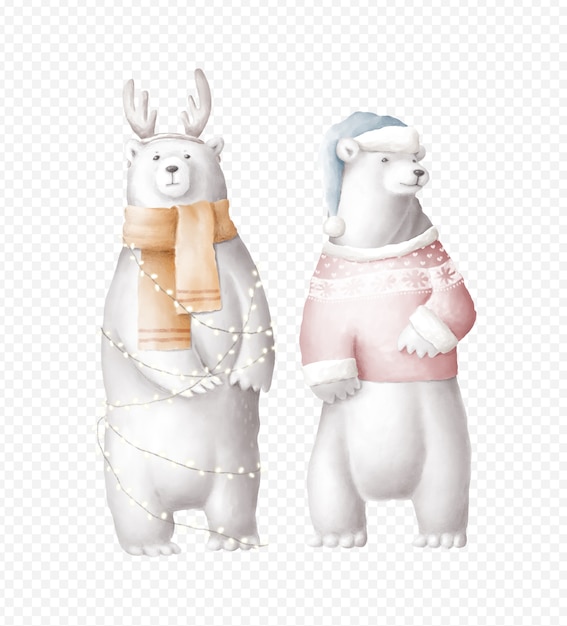 Holiday polar bears hand-drawn illustration