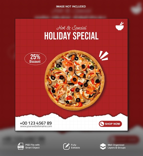 Holiday Special Pizza social media banner and instagram post template