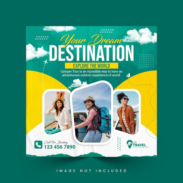 Holiday travel traveling or summer beach travelling social media post or web banner template design