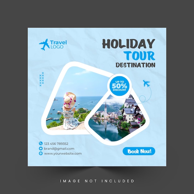 Holiday travel traveling or summer beach travelling social media post or web banner template design