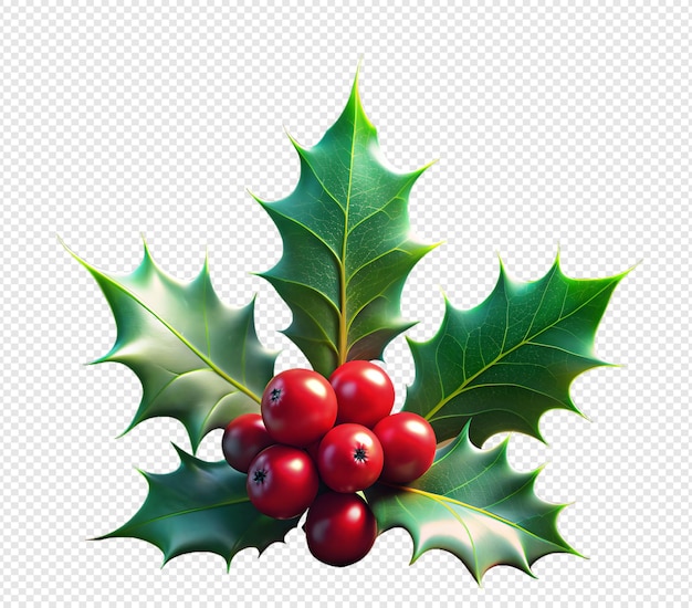 PSD holly 3d leaves and red berries for christmas decoration