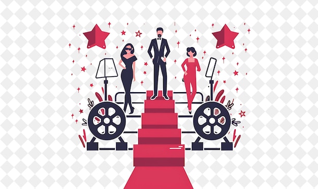 Hollywood Glam With Characters Having a Red Carpet Premiere People Life Style Flat Illustration