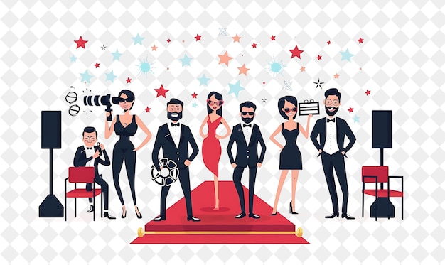 Hollywood Glam With Characters Having a Red Carpet Premiere People Life Style Flat Illustration