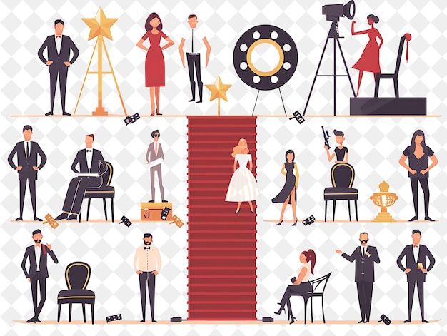 Hollywood Glam With Characters Having a Red Carpet Premiere People Life Style Flat Illustration