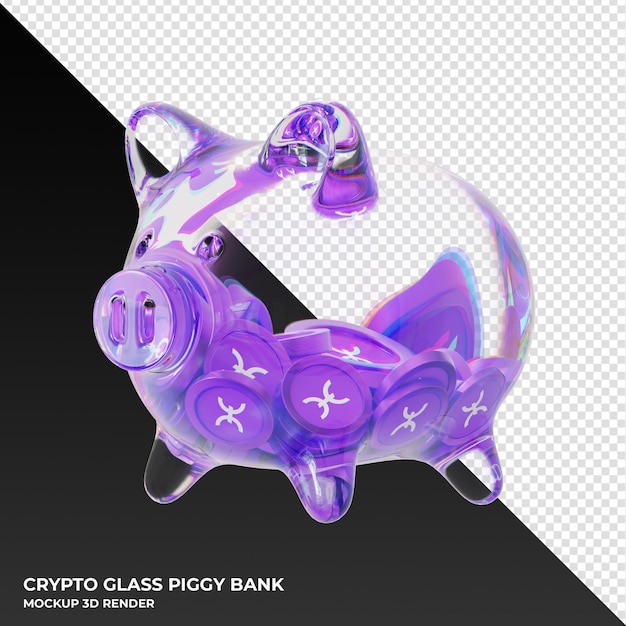 Holo HOT glass piggy bank with crypto coins 3d illustration