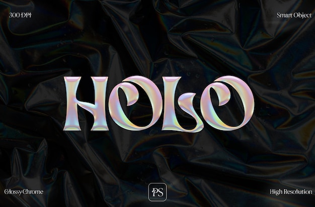 PSD holographic 3d chrome hyper realistic text effect y2k