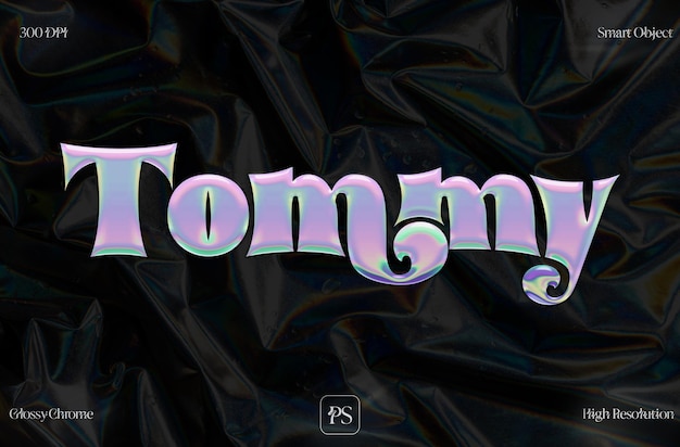 PSD holographic 3d chrome hyper realistic text effect y2k