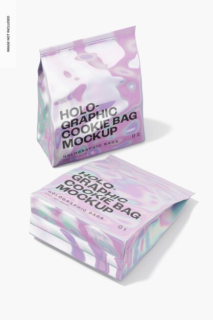 Holographic Cookie Bags Mockup, Standing and Dropped