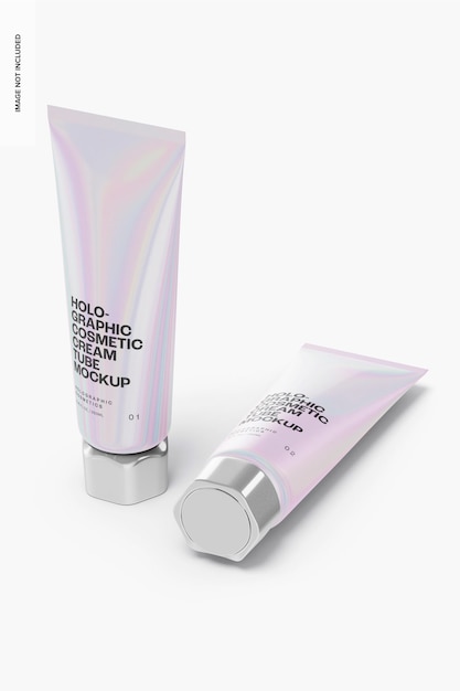 Holographic Cosmetic Cream Tubes Mockup, Standing and Dropped