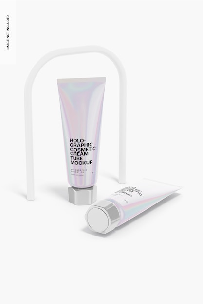 Holographic Cosmetic Cream Tubes Mockup, with Backdrop