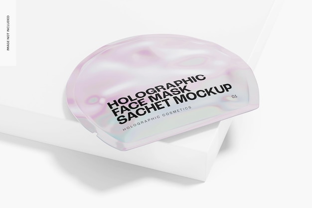 Holographic Face Mask Sachet Mockup, on Podium