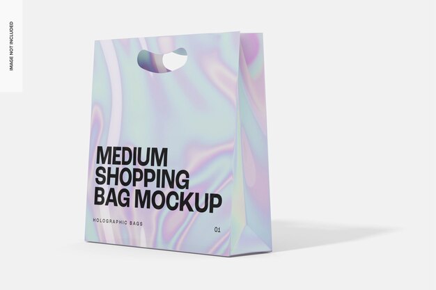 Holographic Medium Shopping Bag Mockup, Right View