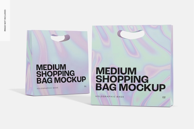 Holographic Medium Shopping Bags Mockup