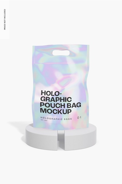 Holographic Pouch Bag Mockup, on Podium