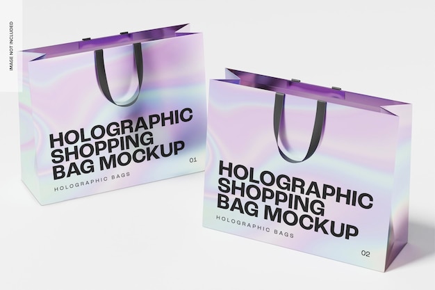 Holographic Shopping Bags with Handle Mockup, High Angle View