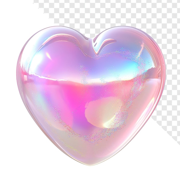 Holographic Sparkle Heart in 3D Illustration on Transparent Background